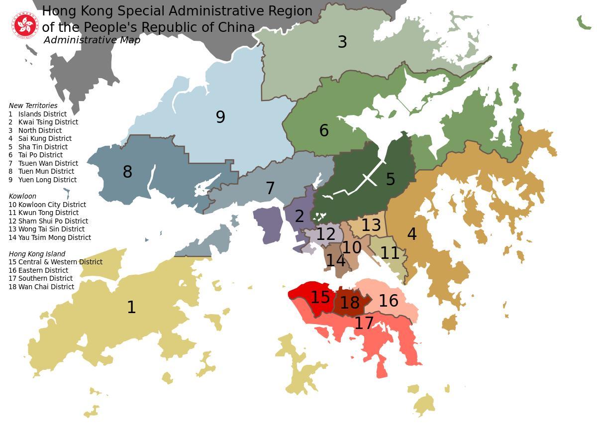 mapa Hongkongu dzielnice