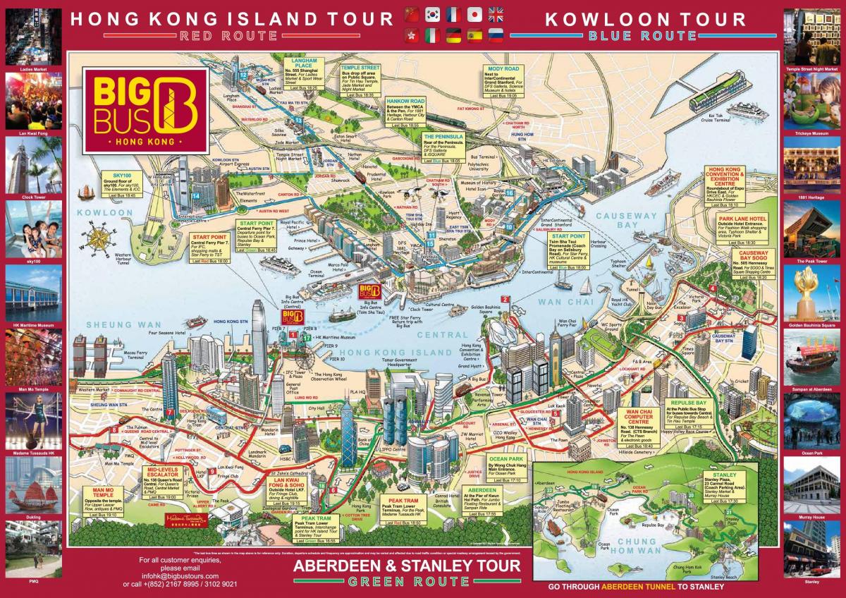 bus tour mapa Hongkongu