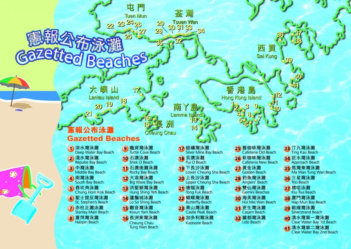 mapa Hongkongu plaże