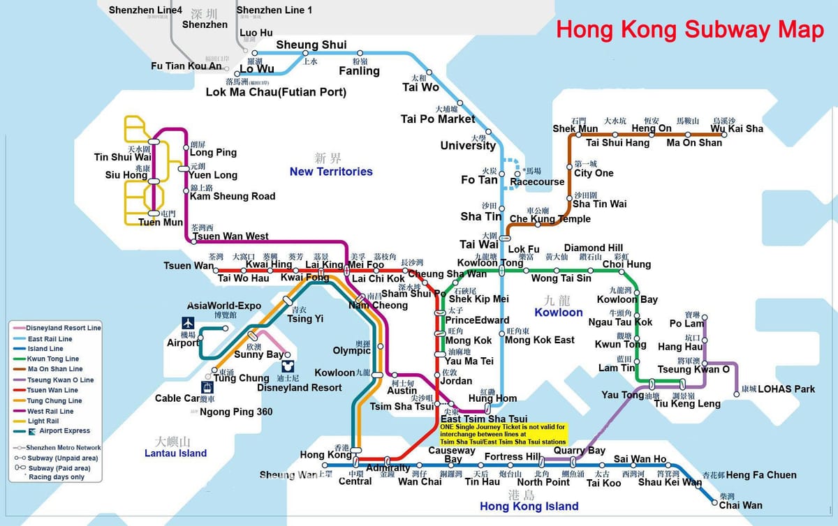 mapa metra w Hongkongu
